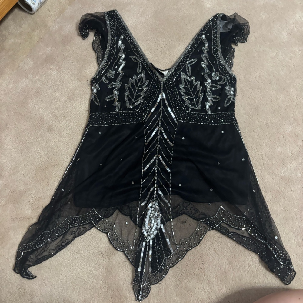 Scala Black and Silver Embellished Top